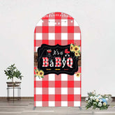 Aperturee Aperturee Red Plaid Babyq Summer Baby Shower Arch Backdrop